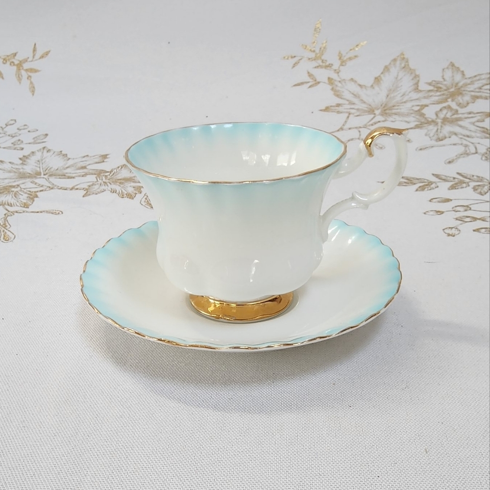 Vintage Royal Albert Fine Bone China Teacup & Saucer - Pastel Blue "Rainbow"